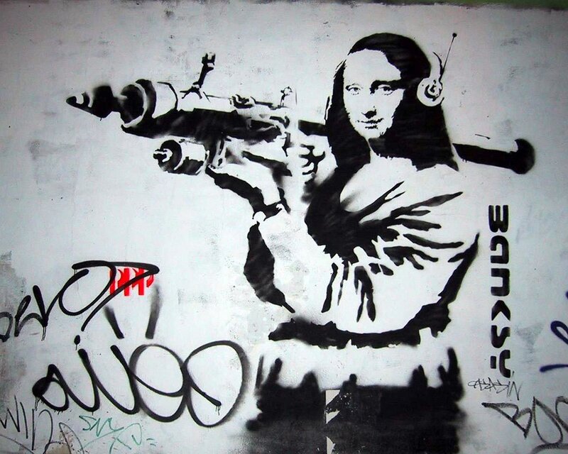 Mona Lisa with gun graffiti