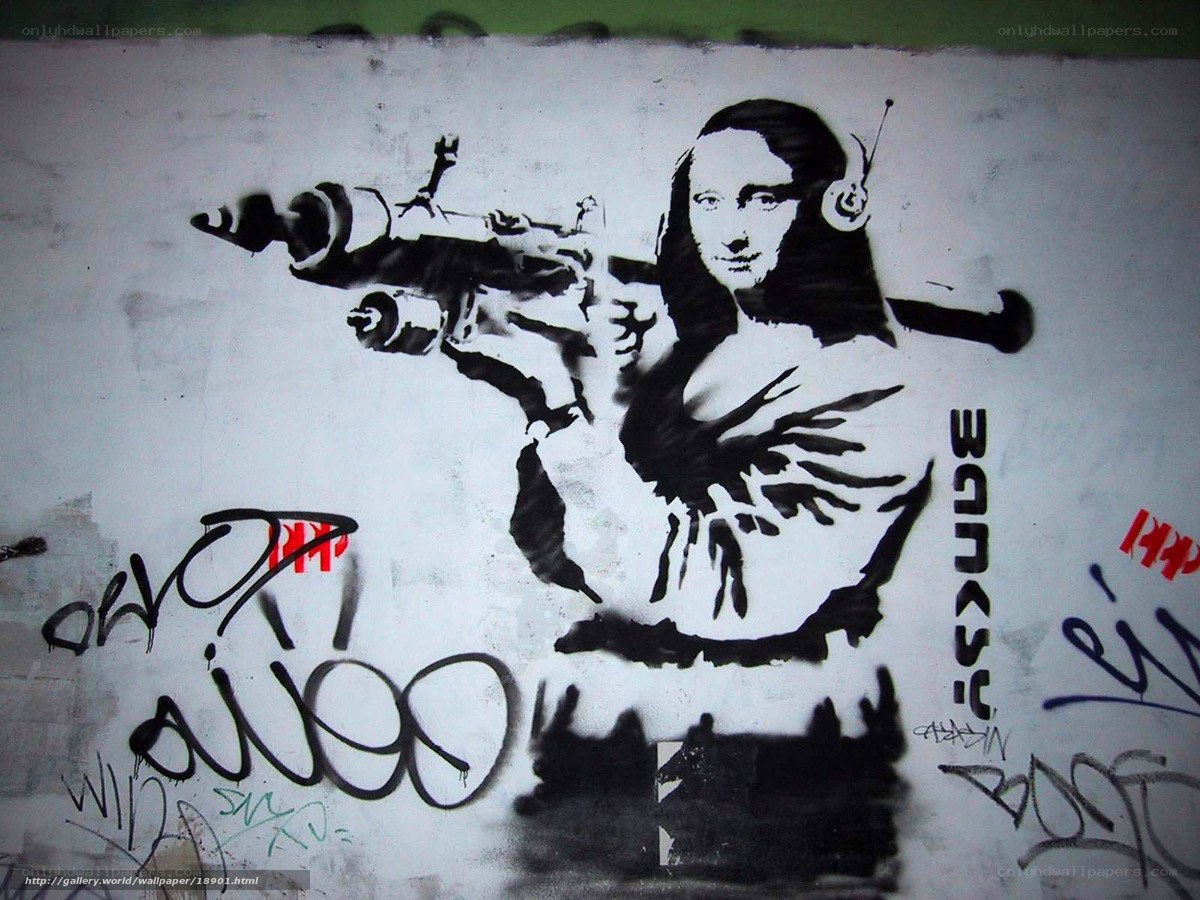 Mona Lisa with gun graffiti