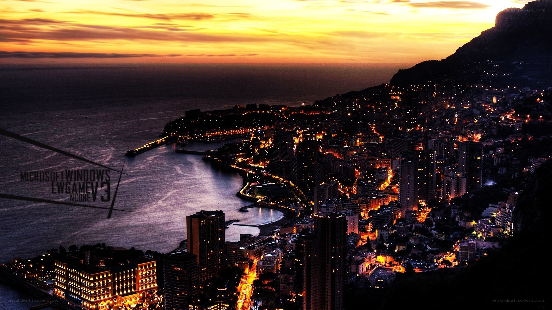Monaco at sunset with city lights