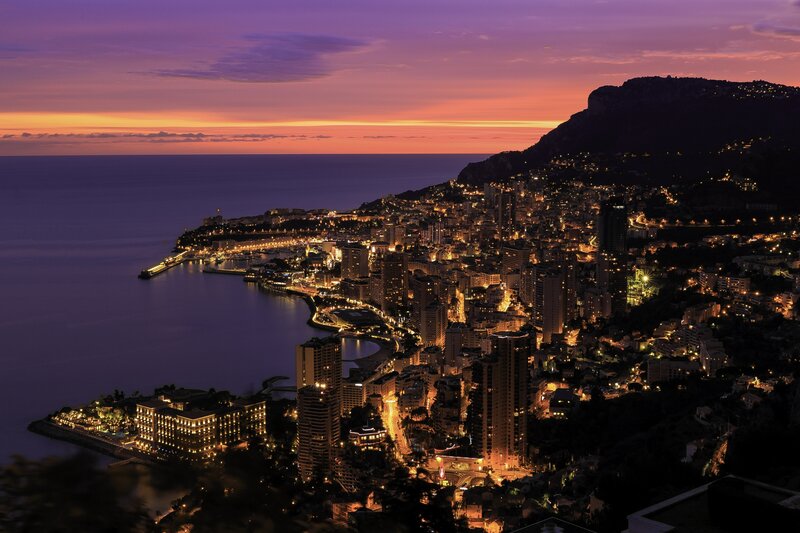 Monaco Cityscape at Dusk — Purple, Dramatic, Sunset