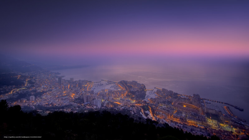 Monaco Cityscape at Dusk — Purple, Serene, Night