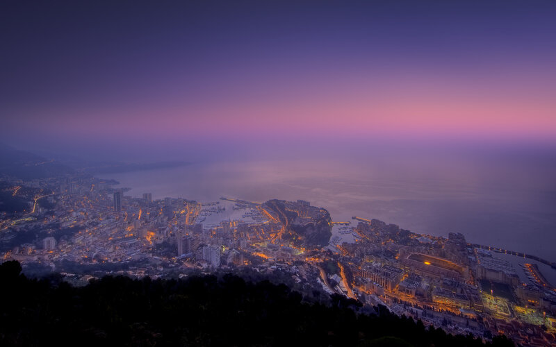Monaco Cityscape at Dusk — Purple