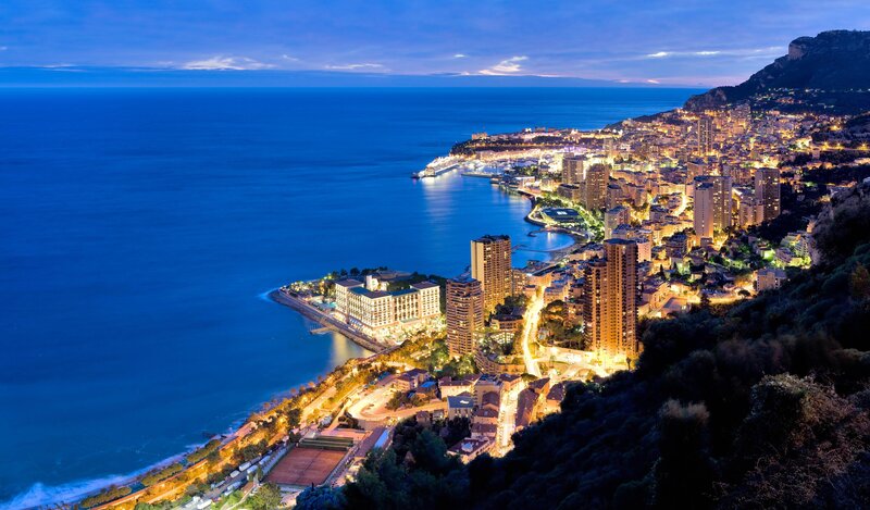 Monaco Cityscape at Night — Blue, Serene
