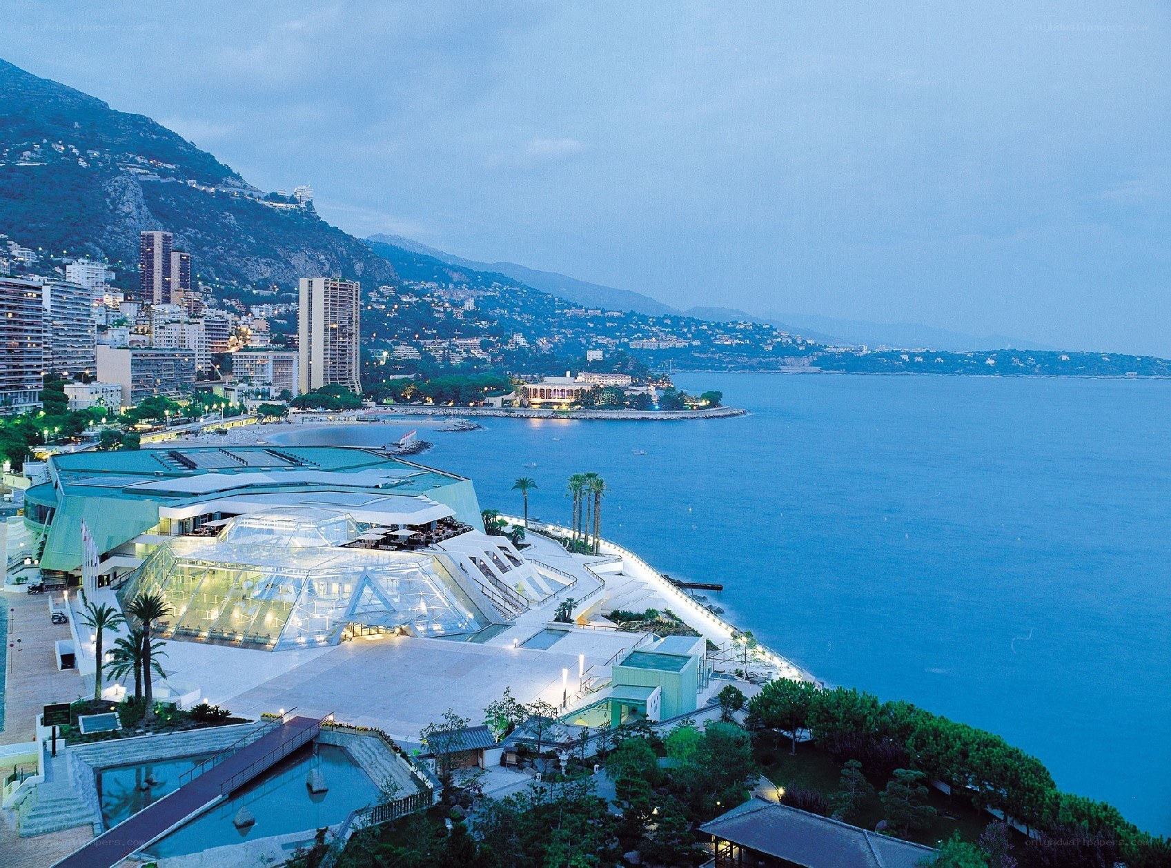 Monaco coastal cityscape at dusk