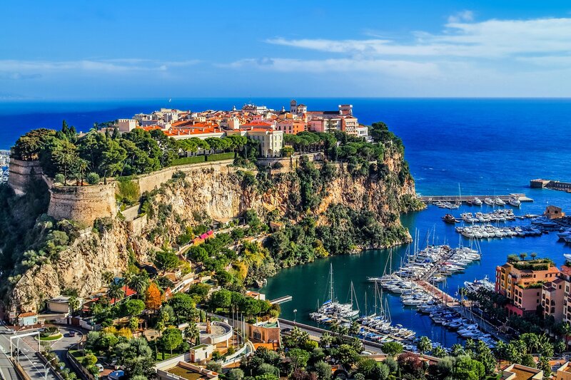 Monaco Harbor and Cliff — Blue, Serene