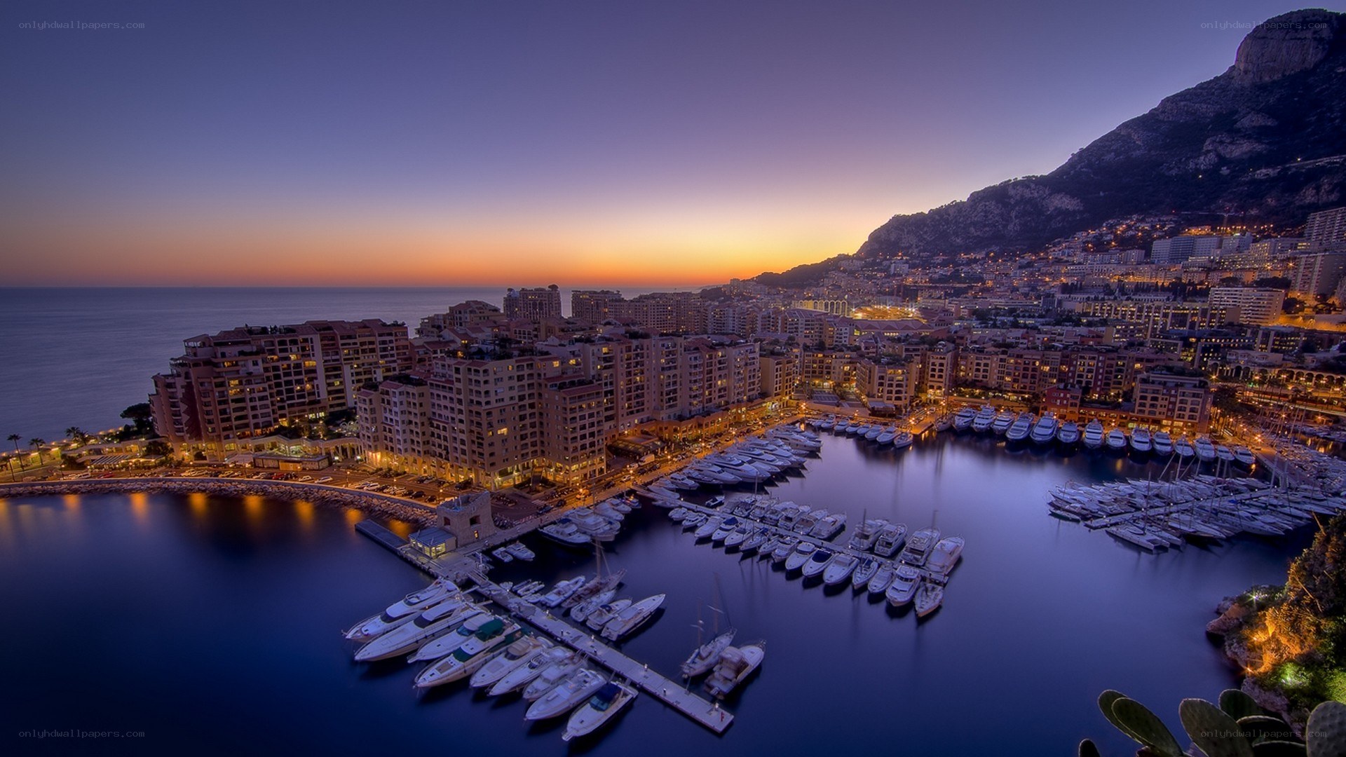 Monaco harbor at dusk