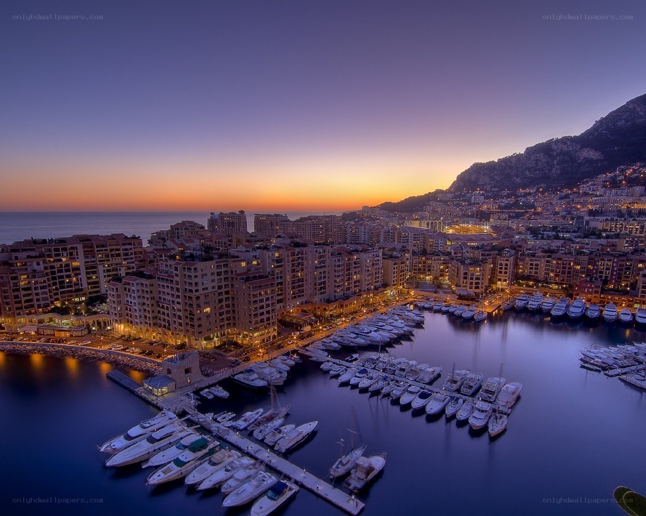Monaco harbor at dusk