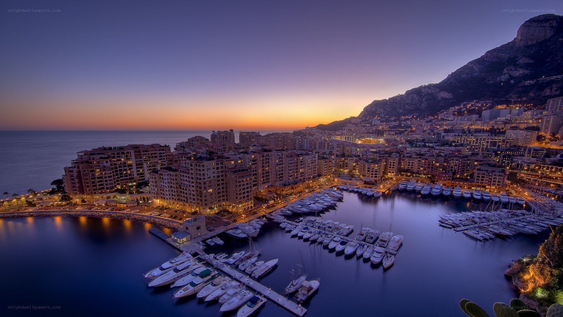 Monaco harbor at dusk