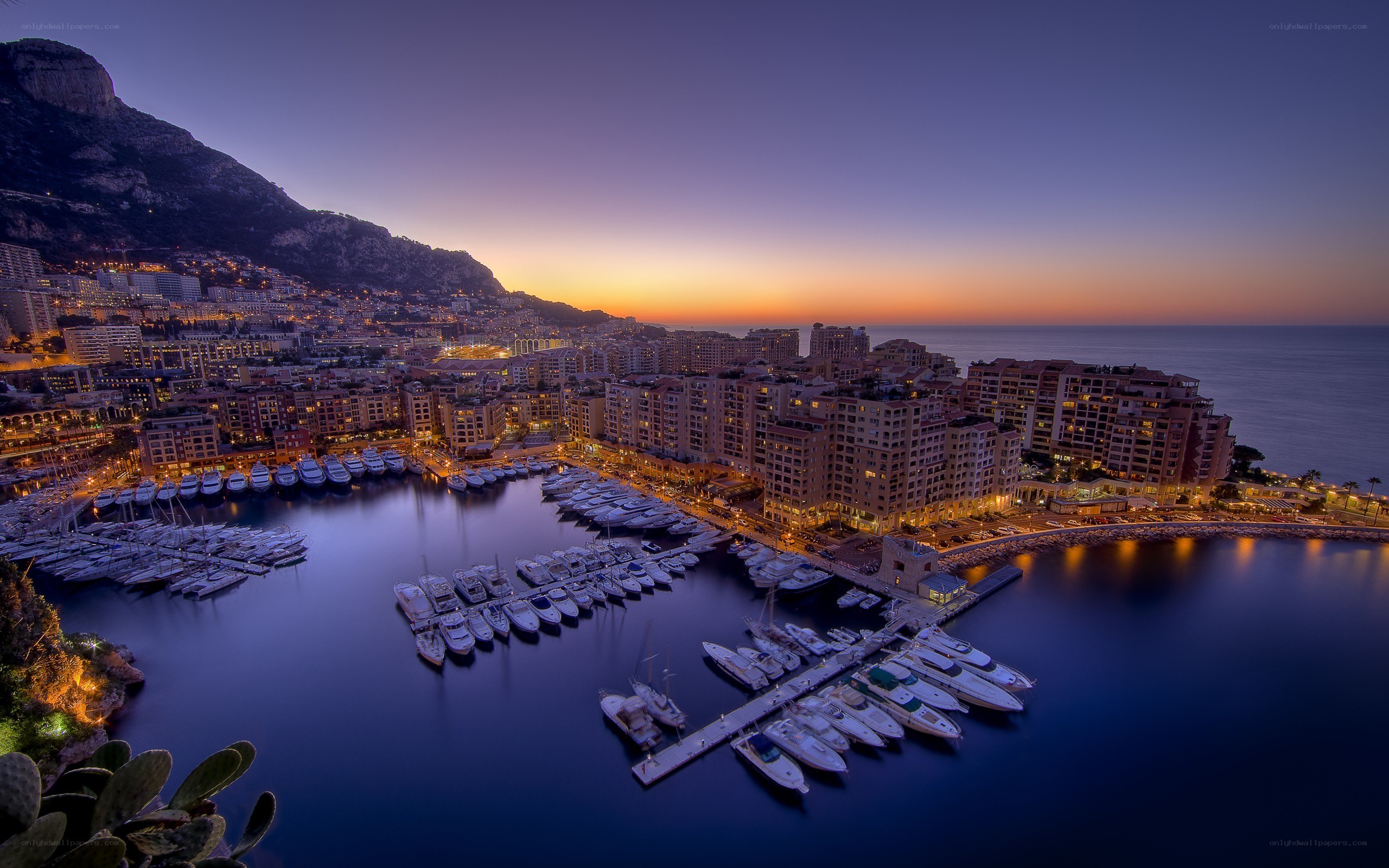 Monaco harbor at dusk