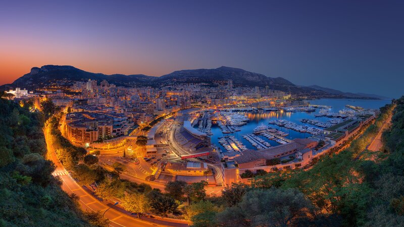 Monaco Harbor at Dusk — Blue, Serene, Night