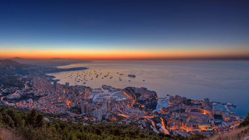 Monaco Harbor at Dusk — Blue, Serene