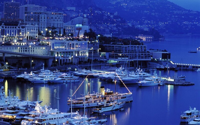 Monaco harbor at night