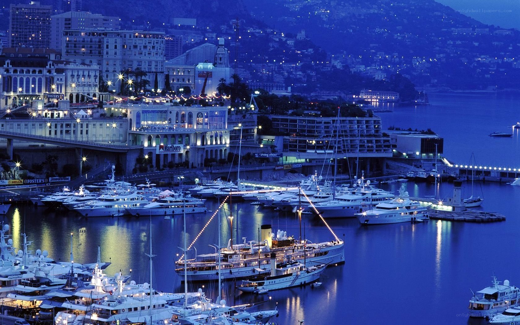 Monaco harbor at night