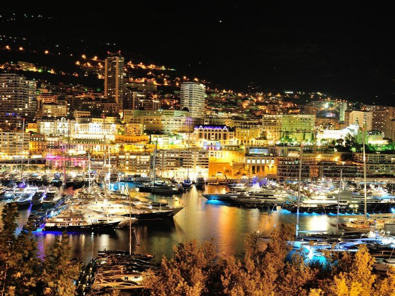 Monaco Harbor at Night — Black, Dramatic
