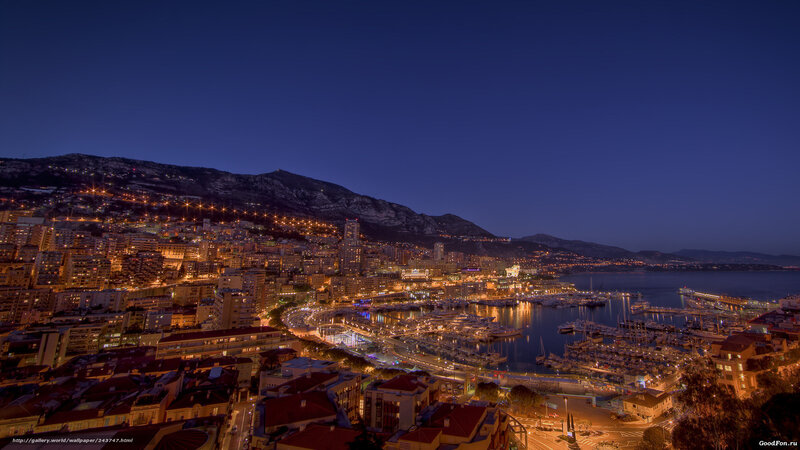 Monaco Harbor at Night — Blue, Serene, Photograph