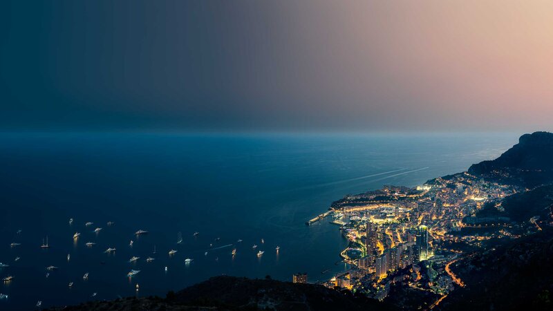 Monaco Harbor at Night — Blue, Serene