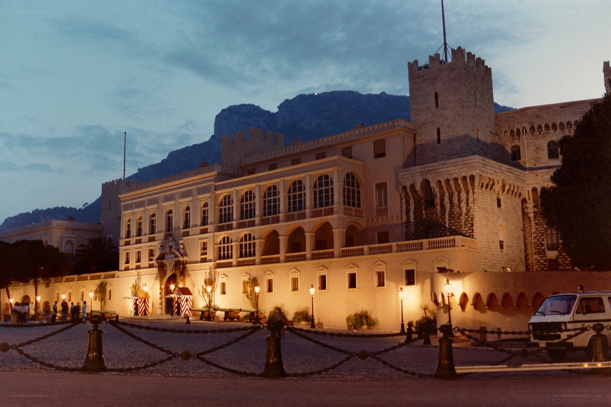 Monaco royal palace at dusk
