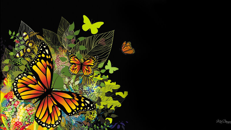 Monarch Butterflies and Leaves