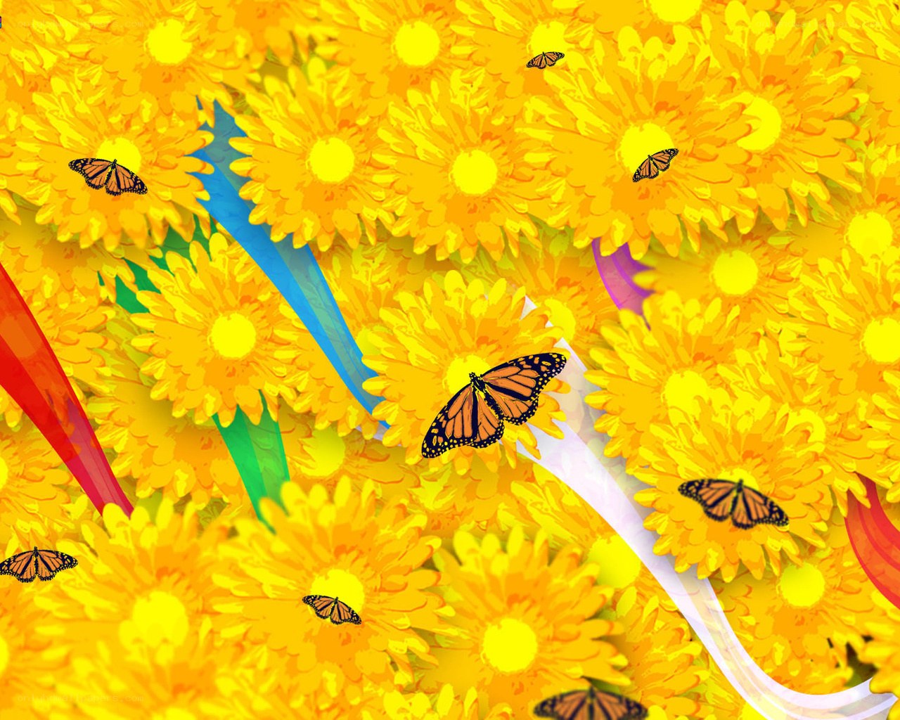 Monarch butterflies on yellow flowers