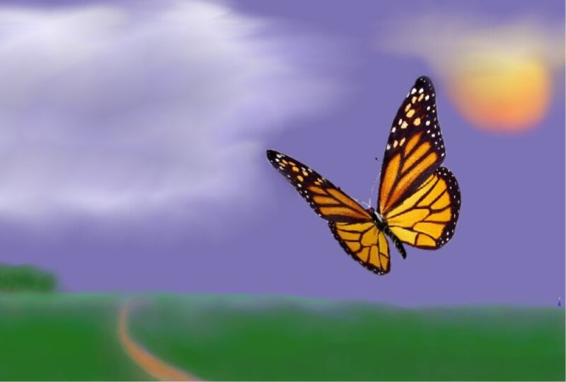 Monarch Butterfly in Flight — Purple