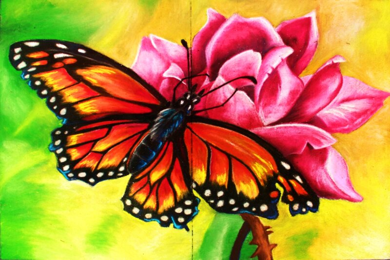 Monarch Butterfly on Rose — Red