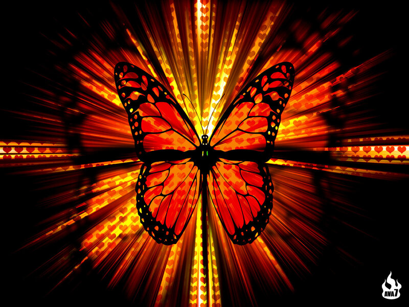 Monarch Butterfly — Red, Dramatic, Digital Art, Heart Pattern