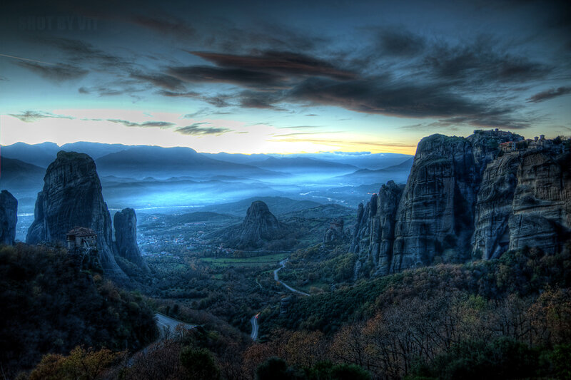 Monasteries on Rock Pillars — Blue