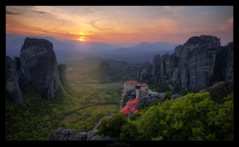 Monastery at sunset in Meteora