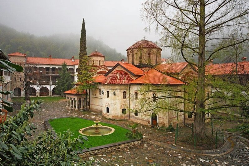 Monastery Courtyard — Green, Serene, Spring