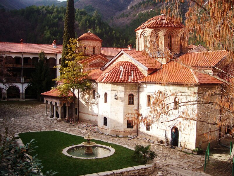 Monastery Courtyard — Red