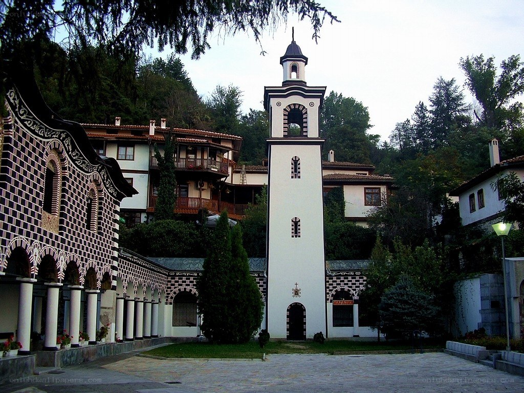 Monastery courtyard with bell tower