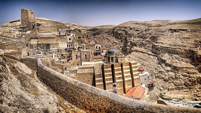 Monastery in a desert canyon