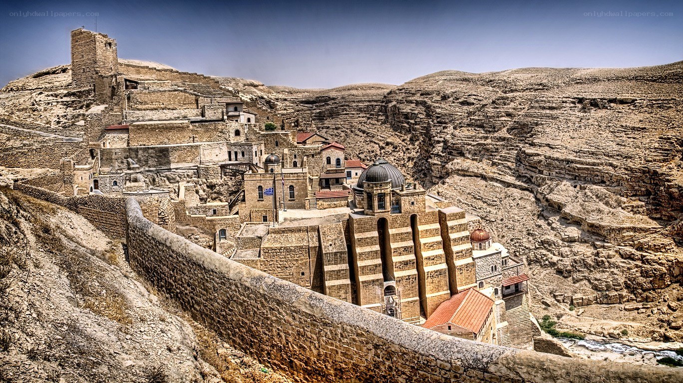 Monastery in a desert canyon