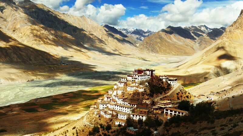 Monastery in Mountain Valley — Brown, Dramatic