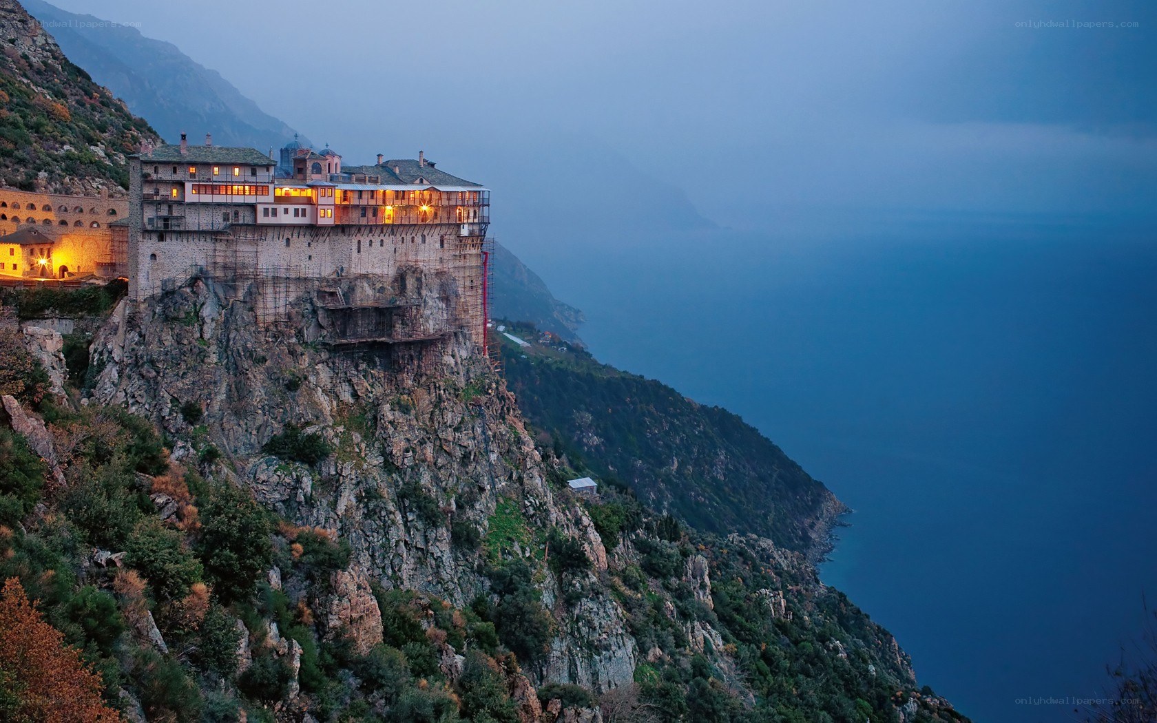 Monastery on a cliff by the sea