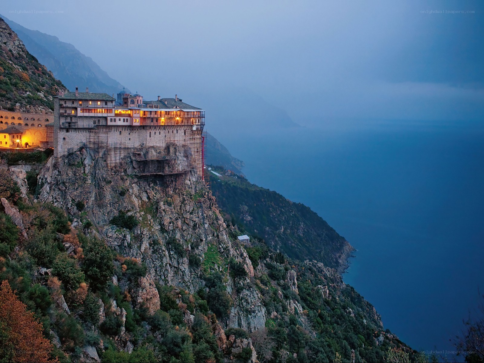 Monastery on a cliff by the sea