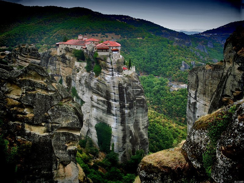 Monastery on a Cliff — Green, Dramatic
