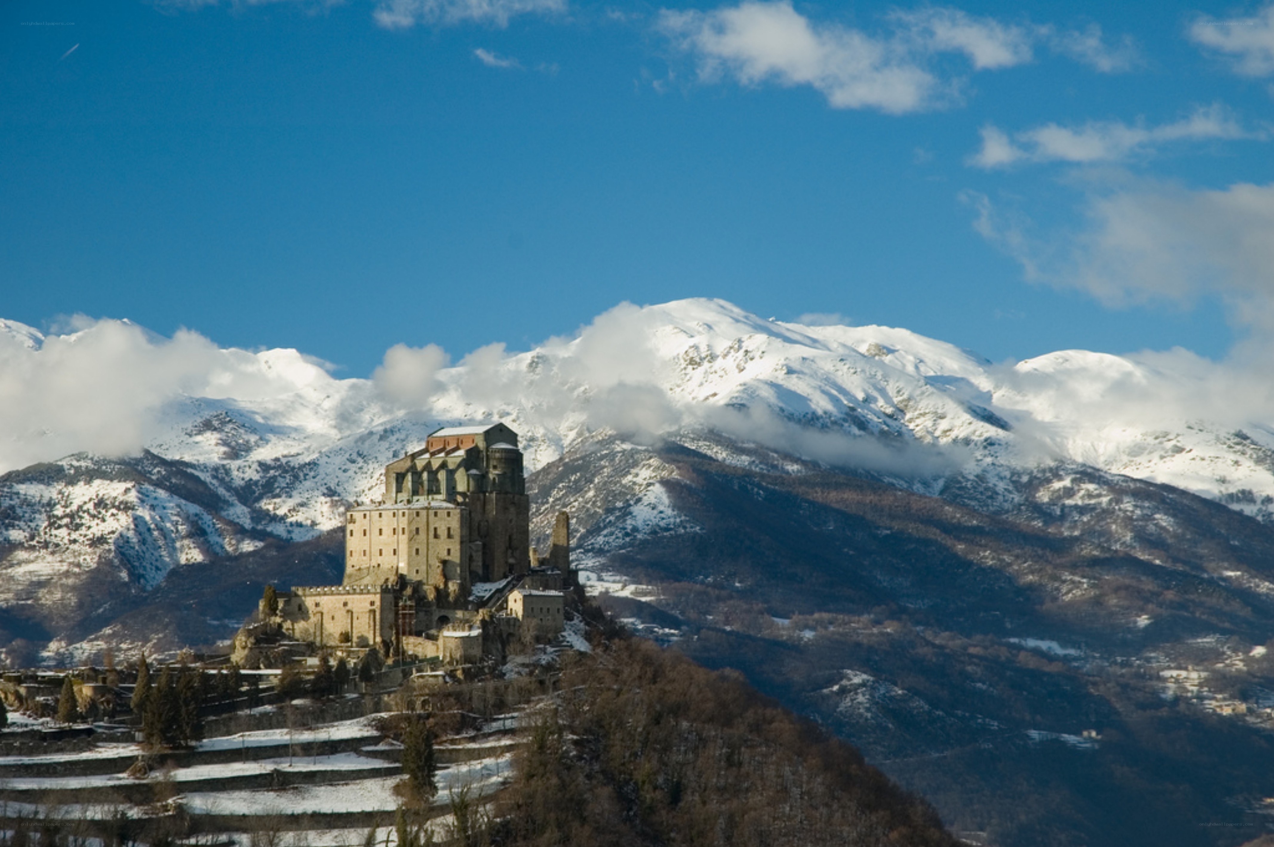 Monastery on a snowy mountain