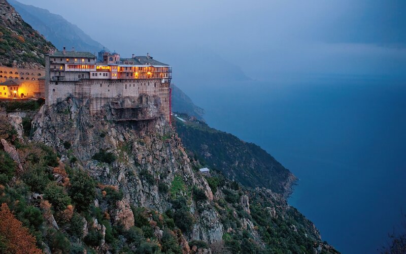 Monastery on Cliff — Blue, Dramatic