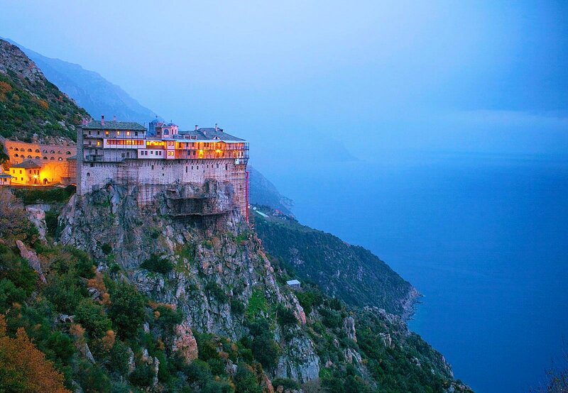 Monastery on Cliff — Blue, Serene