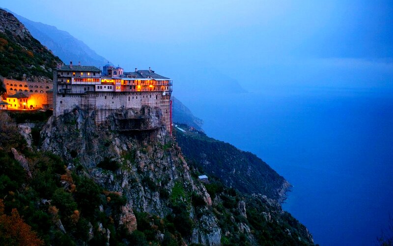 Monastery on Cliff — Blue