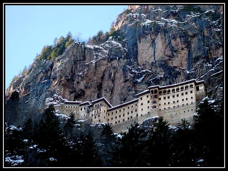 Monastery on Cliff — Brown, Dramatic, Winter