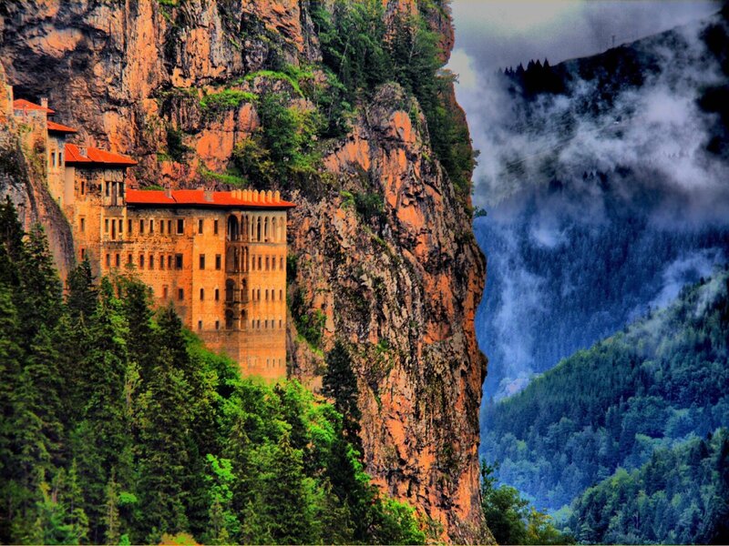 Monastery on Cliff — Green, Dramatic, Photograph