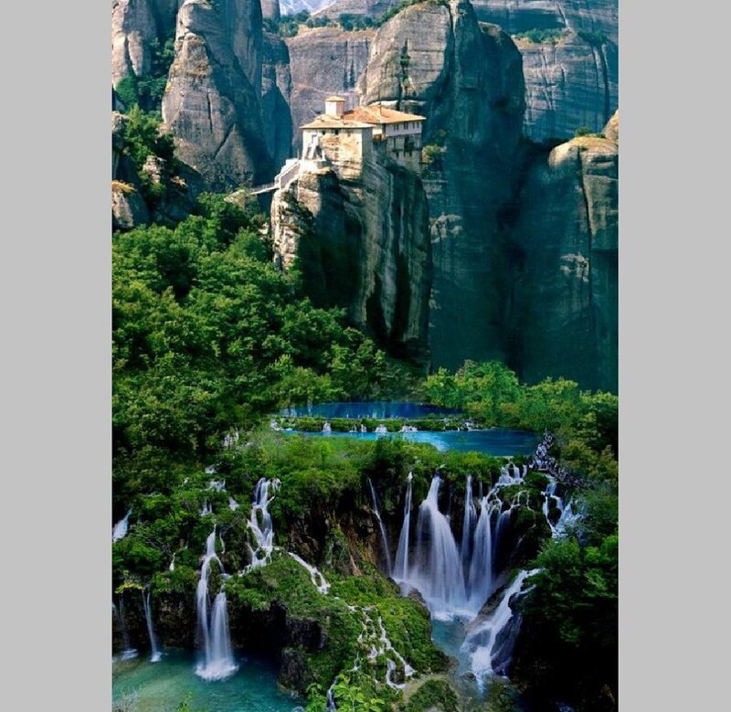 Monastery on Cliff — Green, Serene, Afternoon, Photograph, Cliffs