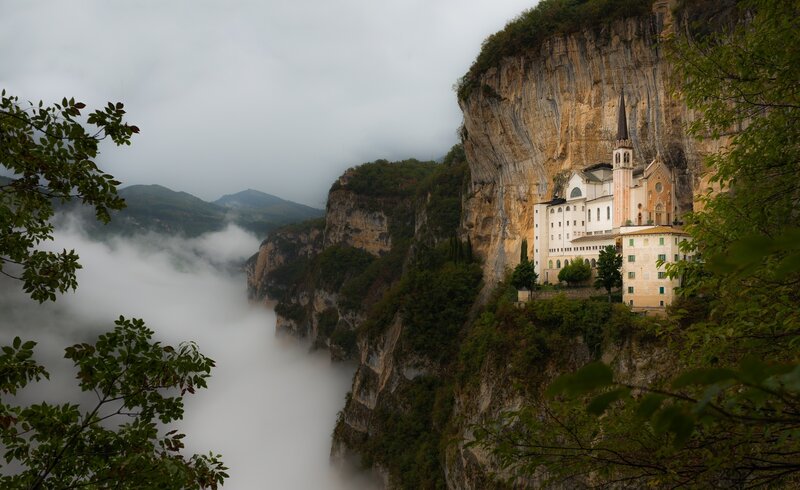 Monastery on Cliff — Green, Serene, Morning