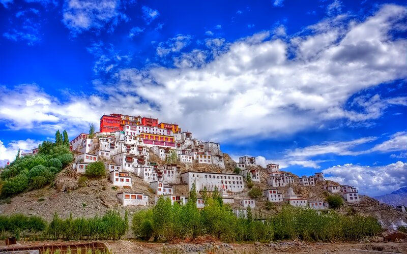 Monastery on Hillside — Blue, Dramatic