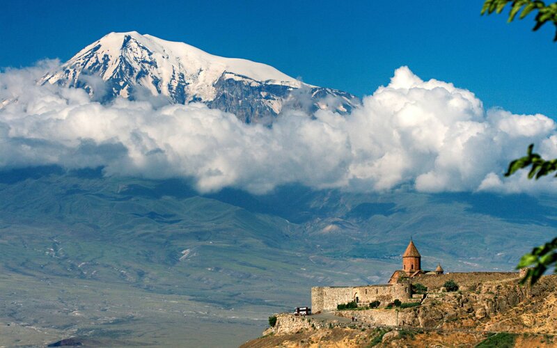 Monastery on Hillside — Blue, Serene