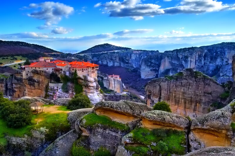 Monastery on Rock Cliff — Blue