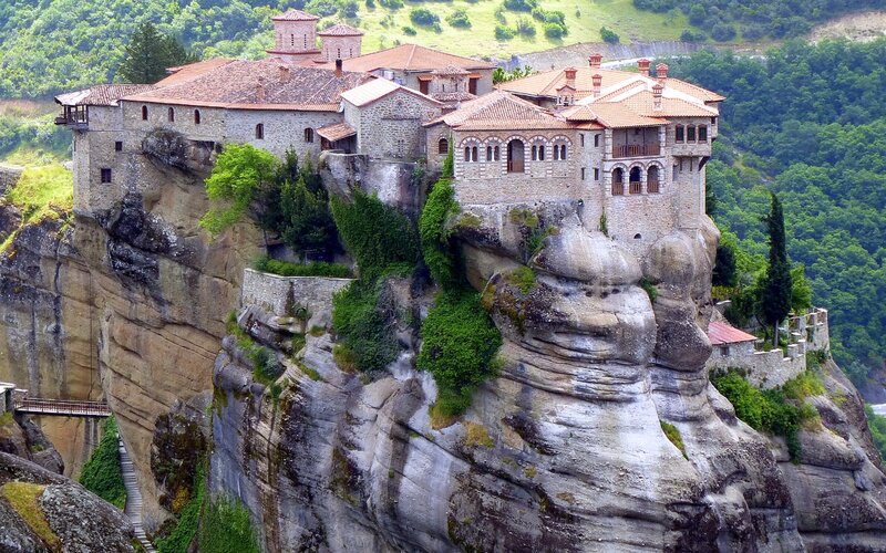 Monastery on Rock Cliff — Green, Serene