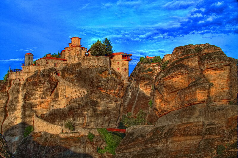Monastery on Rock Formation — Blue, Dramatic